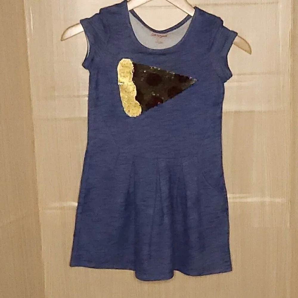 Cat & Jack Blue Knit Reversible Sequins Dress Small